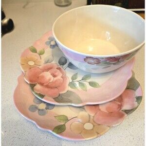 Pfaltzgraff Tea Rose Melamine Replacement Pieces - 2 Salad Plates & 1 Bowl Lot